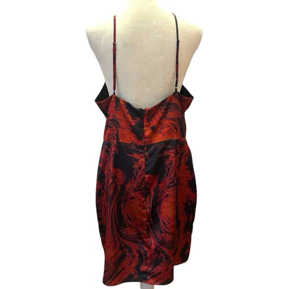 LOUNA Red Black Abstract Print Halter Mini Sheath Dress Women’s XL Evening Party - Picture 5 of 9